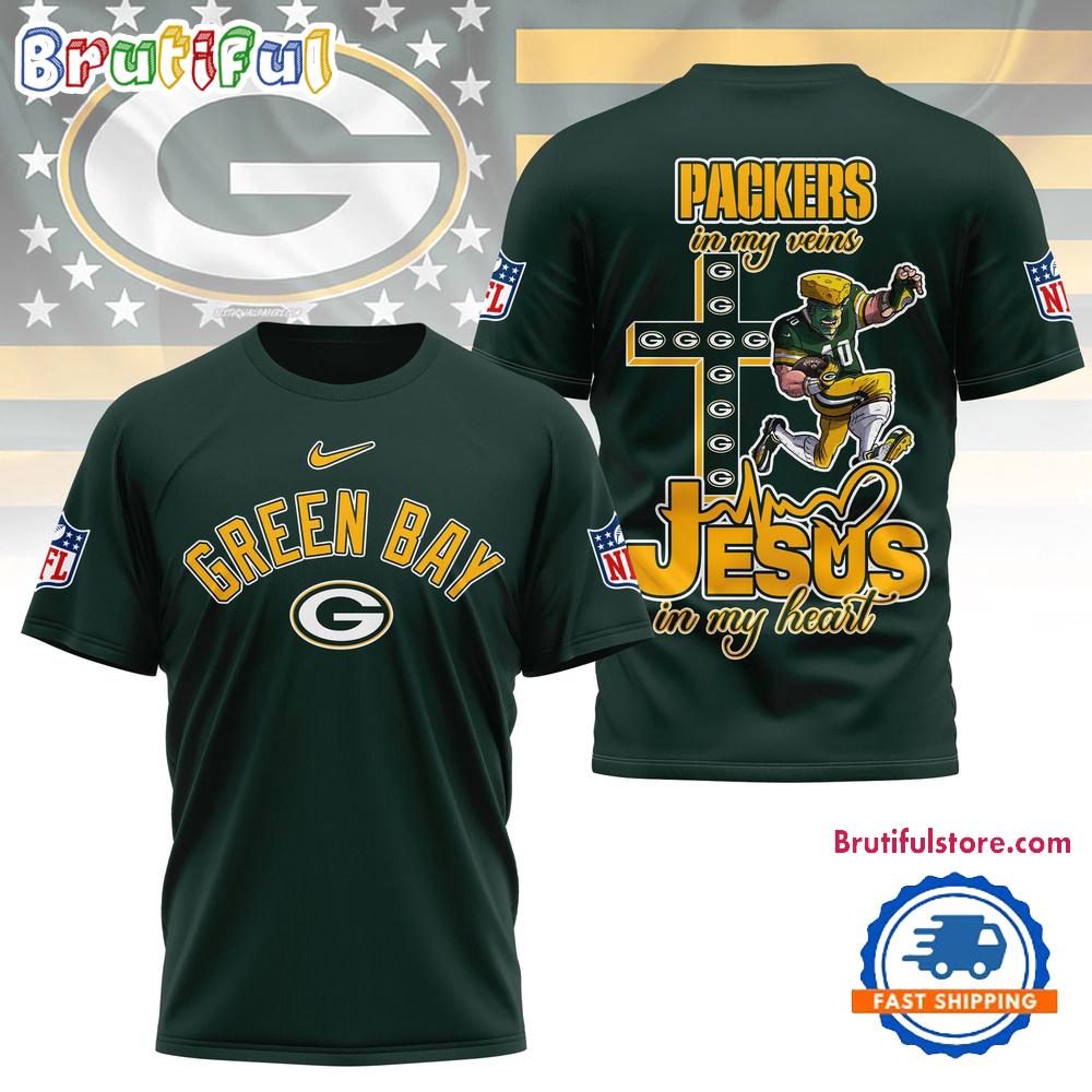 NFL Green Bay Packers Jesus In My Veins In My Heart All Over Print Shirt