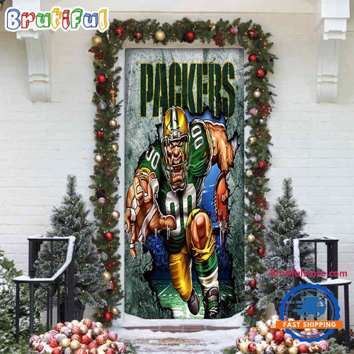 NFL Green Bay Packers Mascot Christmas Door Cover, Football Xmas Door Wrap