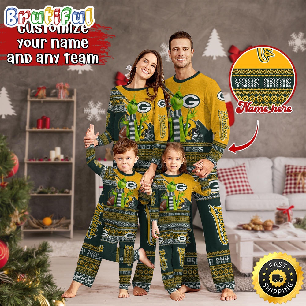 NFL Green Bay Packers Pajamas Christmas Sports For Family Custom Name Pajamas