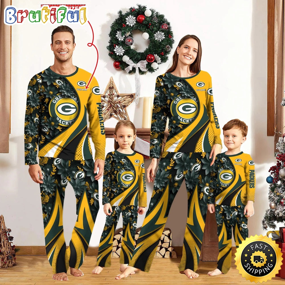 NFL Green Bay Packers Pajamas Flower For Family Custom Name Pajamas