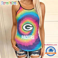 NFL Green Bay Packers Rainbow Pattern Summer Women’s Criss Cross Tank Top