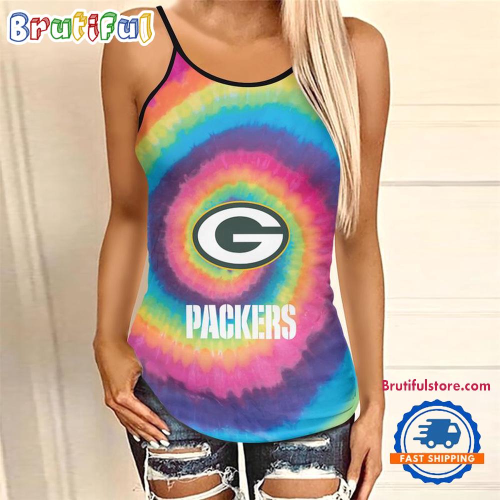 NFL Green Bay Packers Rainbow Pattern Summer Women’s Criss Cross Tank Top