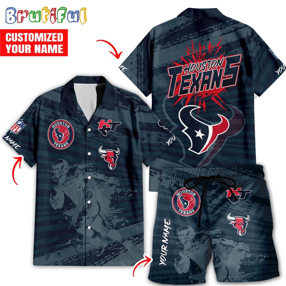 NFL Houston Texans Combo Hawaiian Shirt And Shorts, Football Summer Beach Hawaiian Sets