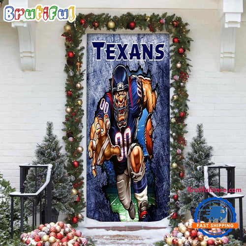 NFL Houston Texans Football Team Christmas Door Cover, Football Christmas Door Wrap