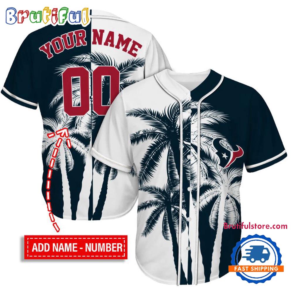 NFL Houston Texans Palm Trees Pattern Summer Personalized Baseball Jersey