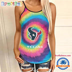 NFL Houston Texans Rainbow Pattern Summer Women’s Criss Cross Tank Top