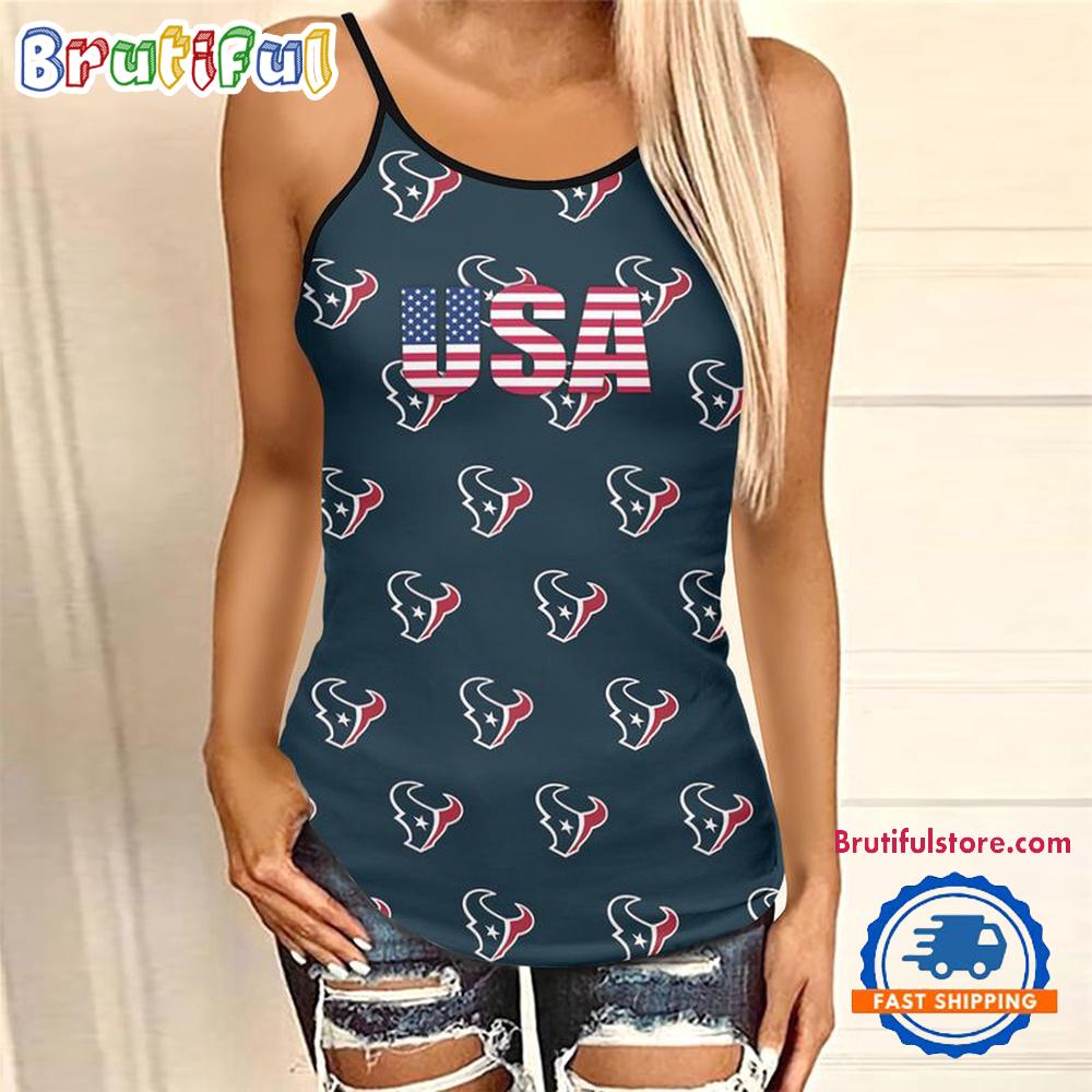 NFL Houston Texans USA Independence Day Women’s Criss Cross Tank Top