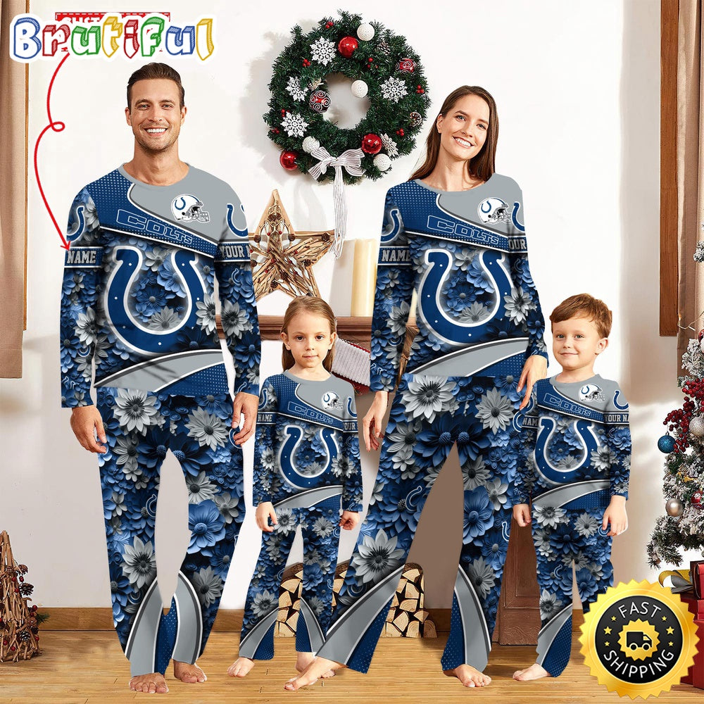 NFL Indianapolis Colts Pajamas Flower Sports For Family Custom Name Pajamas