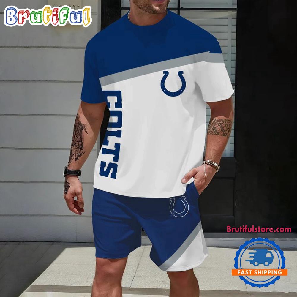 NFL Indianapolis Colts Stripe Pattern Summer T Shirt And Shorts Set