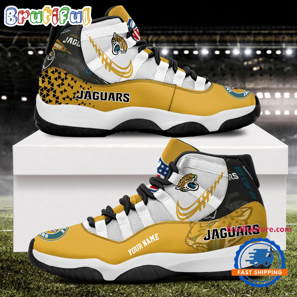 NFL Jacksonville Jaguars Football Team Custom Air Jordan 11 Shoes