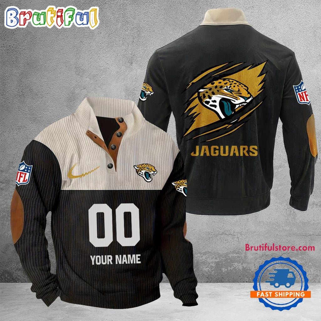 NFL Jacksonville Jaguars Football Team Custom Name And Number Buttoned Collar Sweatshirt