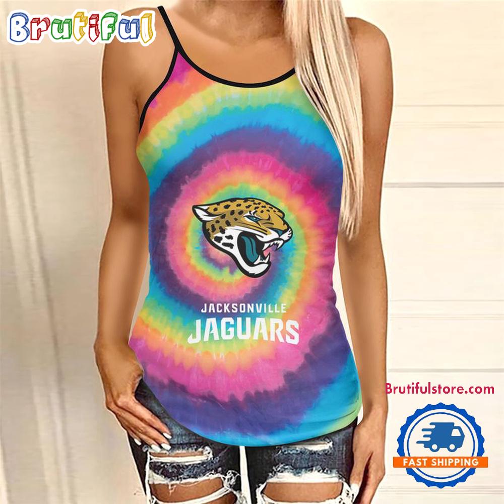 NFL Jacksonville Jaguars Rainbow Pattern Summer Women’s Criss Cross Tank Top