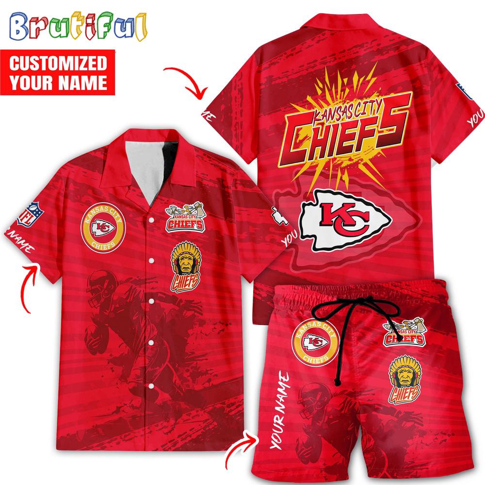 NFL Kansas City Chiefs Combo Hawaiian Shirt And Shorts, Football Summer Beach Hawaiian Sets