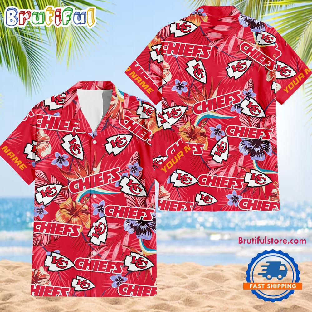 NFL Kansas City Chiefs Football Team Flower Summer Design Hawaiian Button Shirt