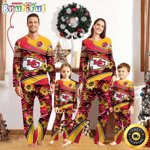 NFL Kansas City Chiefs Pajamas Flower Sports For Family Custom Name Pajamas
