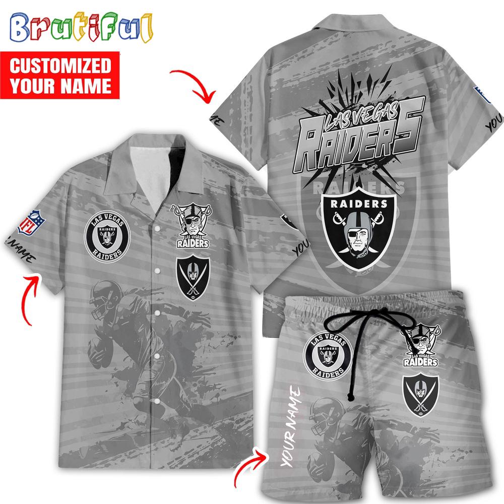 NFL Las Vegas Raiders Combo Hawaiian Shirt And Shorts, Football Summer Beach Hawaiian Sets