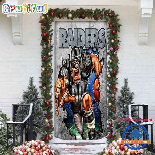 NFL Las Vegas Raiders Football Team Christmas Door Cover, Football Christmas Door Wrap