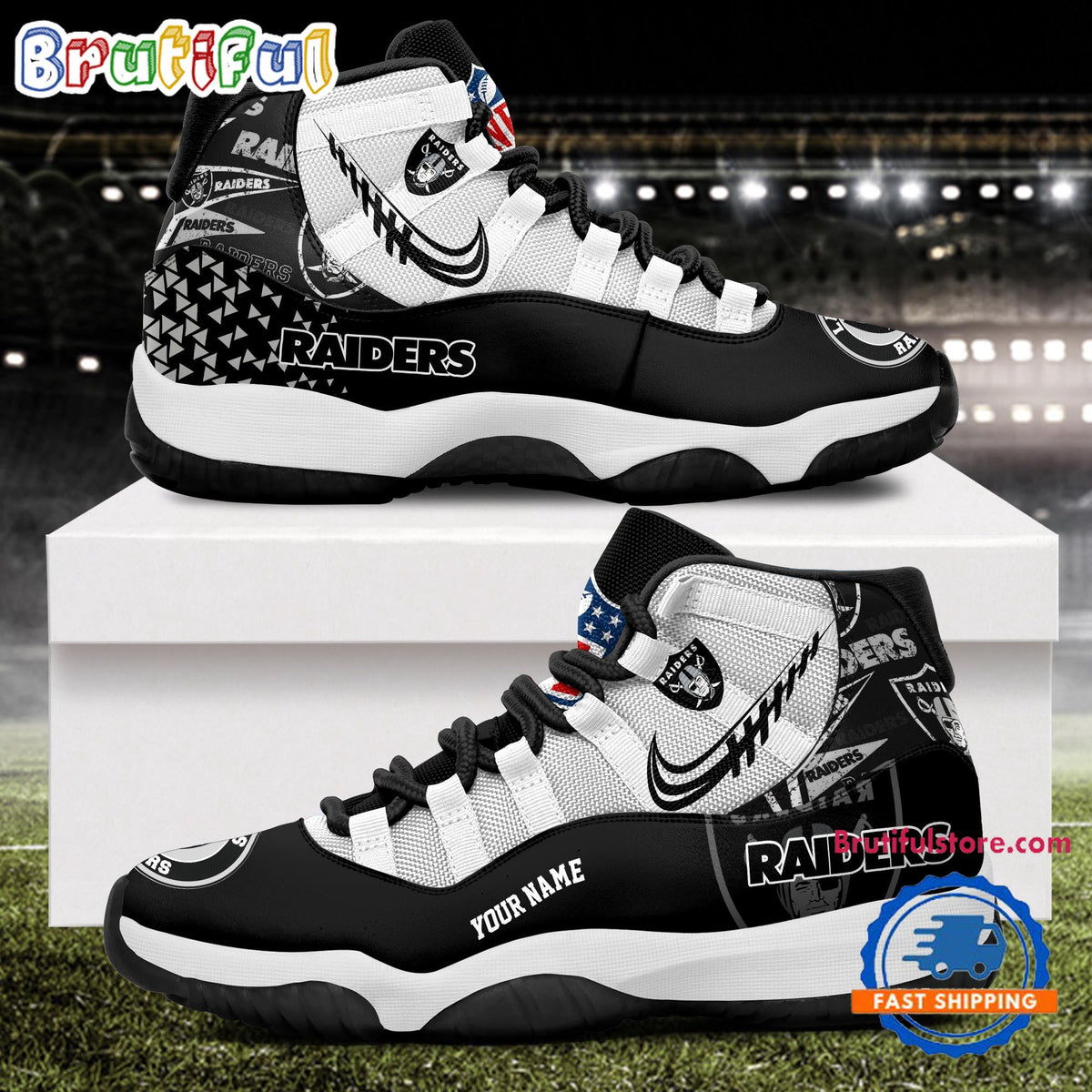 NFL Las Vegas Raiders Football Team Custom Air Jordan 11 Shoes