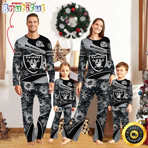 NFL Las Vegas Raiders Pajamas Flower Sports For Family Custom Name Pajamas