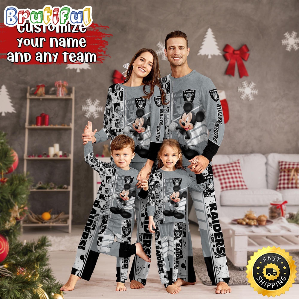 NFL Las Vegas Raiders Pajamas Mickey Mouse For Family Custom Name Pajamas