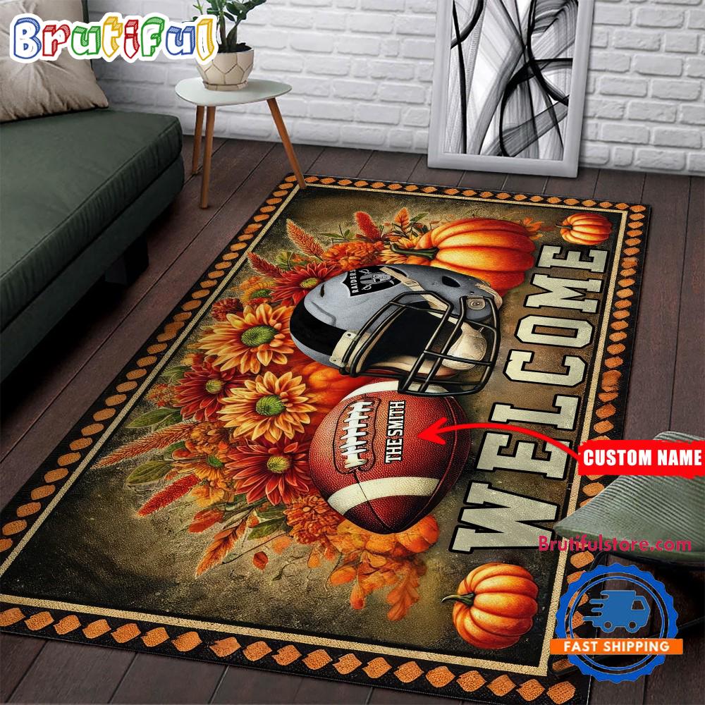 NFL Las Vegas Raiders Pumpkin Flower Football Halloween Rectangle Rug