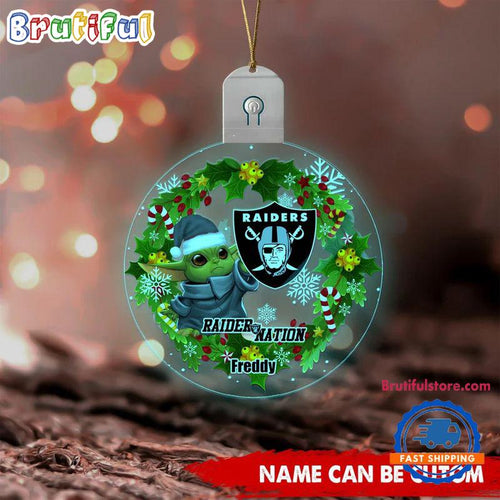 NFL Las Vegas Raiders Special Baby Yoda SW Movies Christmas Circle Led Acrylic Ornament