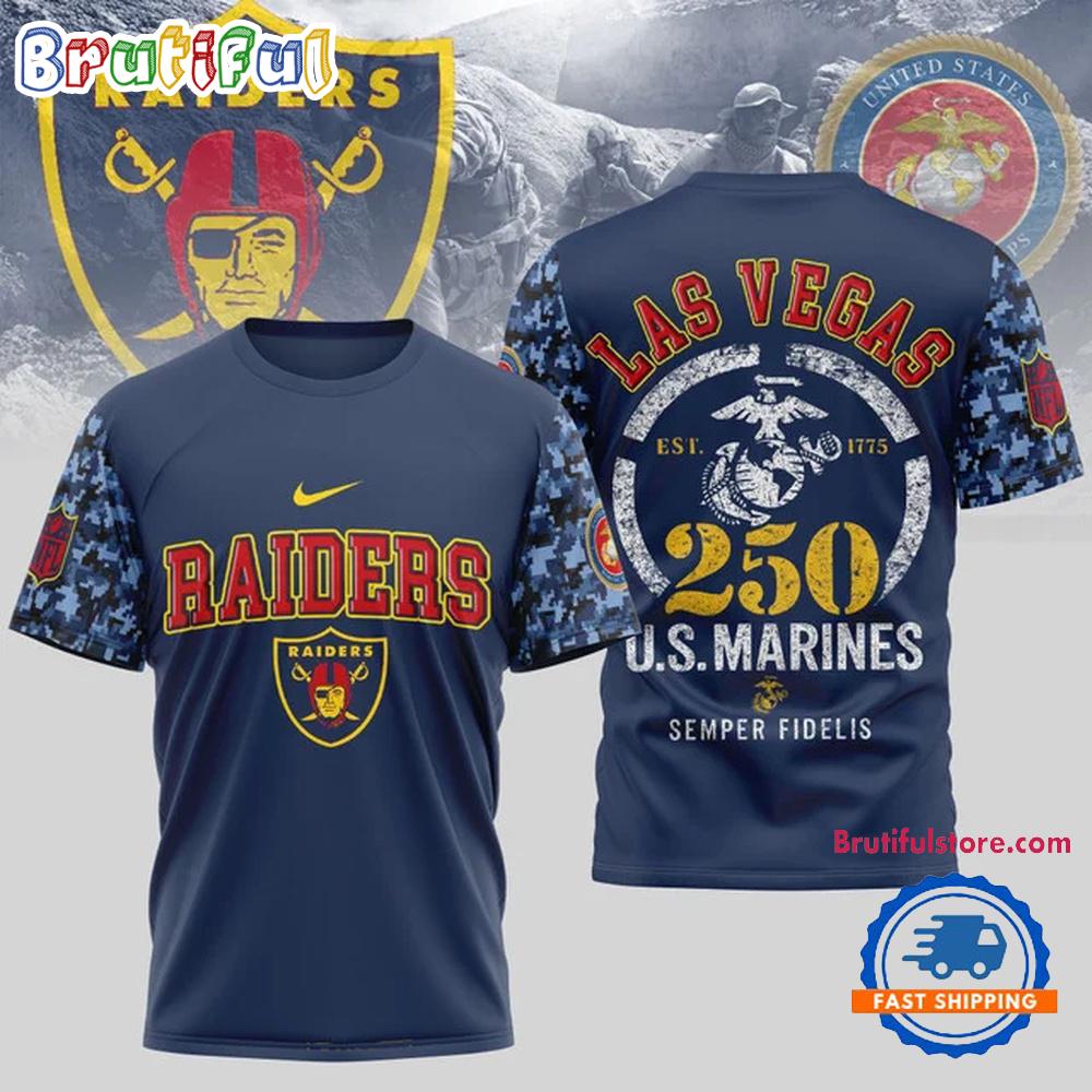 NFL Las Vegas Raiders US Marines 250 Years Est.1775 Unisex 3D T Shirt