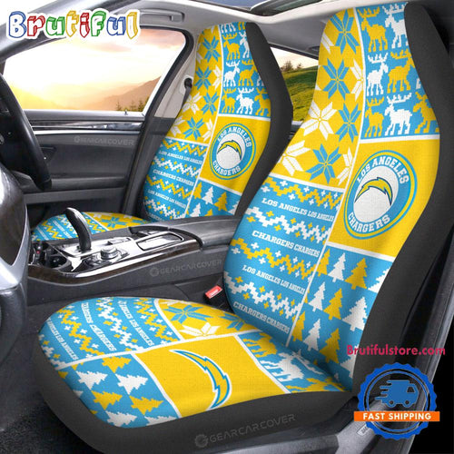 NFL Los Angeles Chargers Design Christmas Car Seat Covers, Football Xmas Car Decor