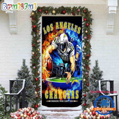 NFL Los Angeles Chargers Mascot Football Christmas Door Cover, Football Xmas Door Cover