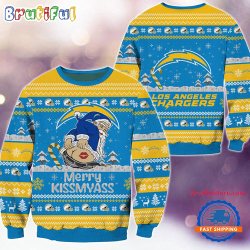 Los Angeles Chargers NFL 2024 Merrykissmyass Funny Santa Claus Christmas Ugly Sweater