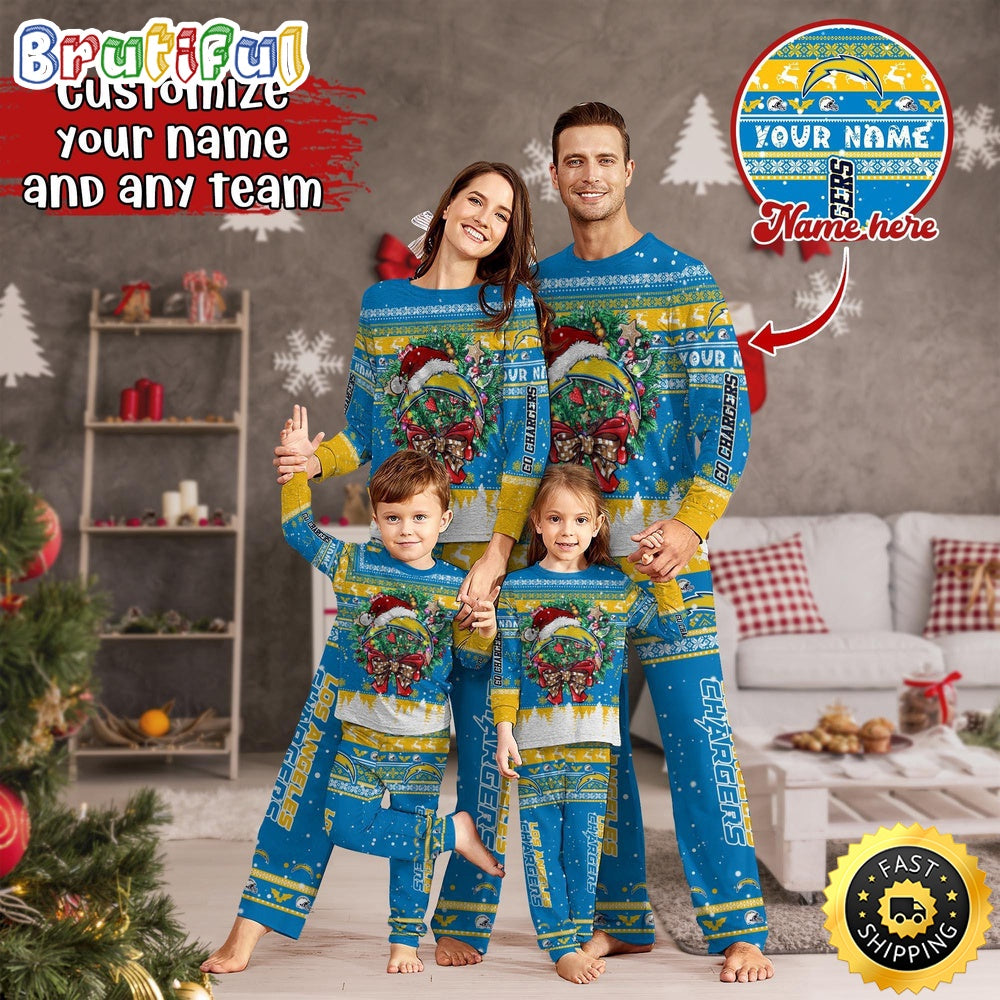 NFL Los Angeles Chargers Pajamas Christmas For Family Custom Name Pajamas