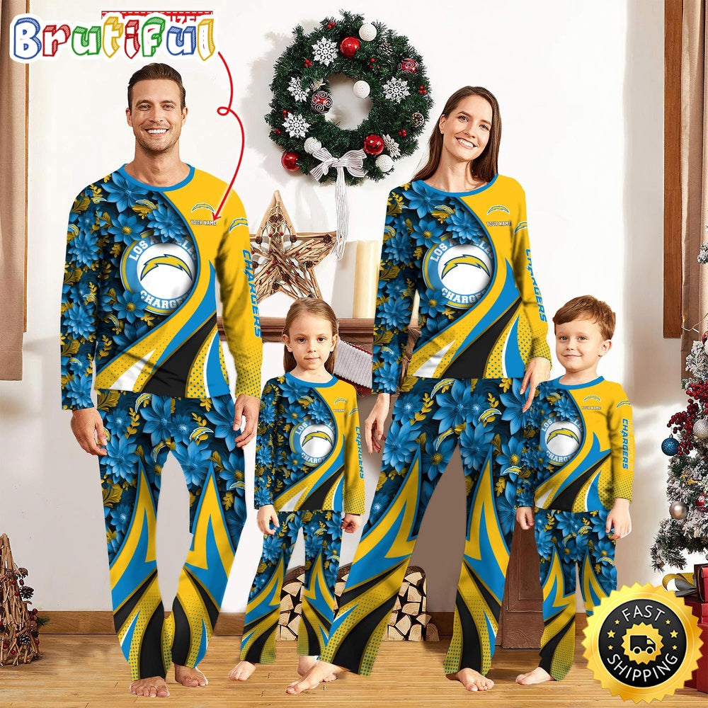 NFL Los Angeles Chargers Pajamas Flower For Family Custom Name Pajamas