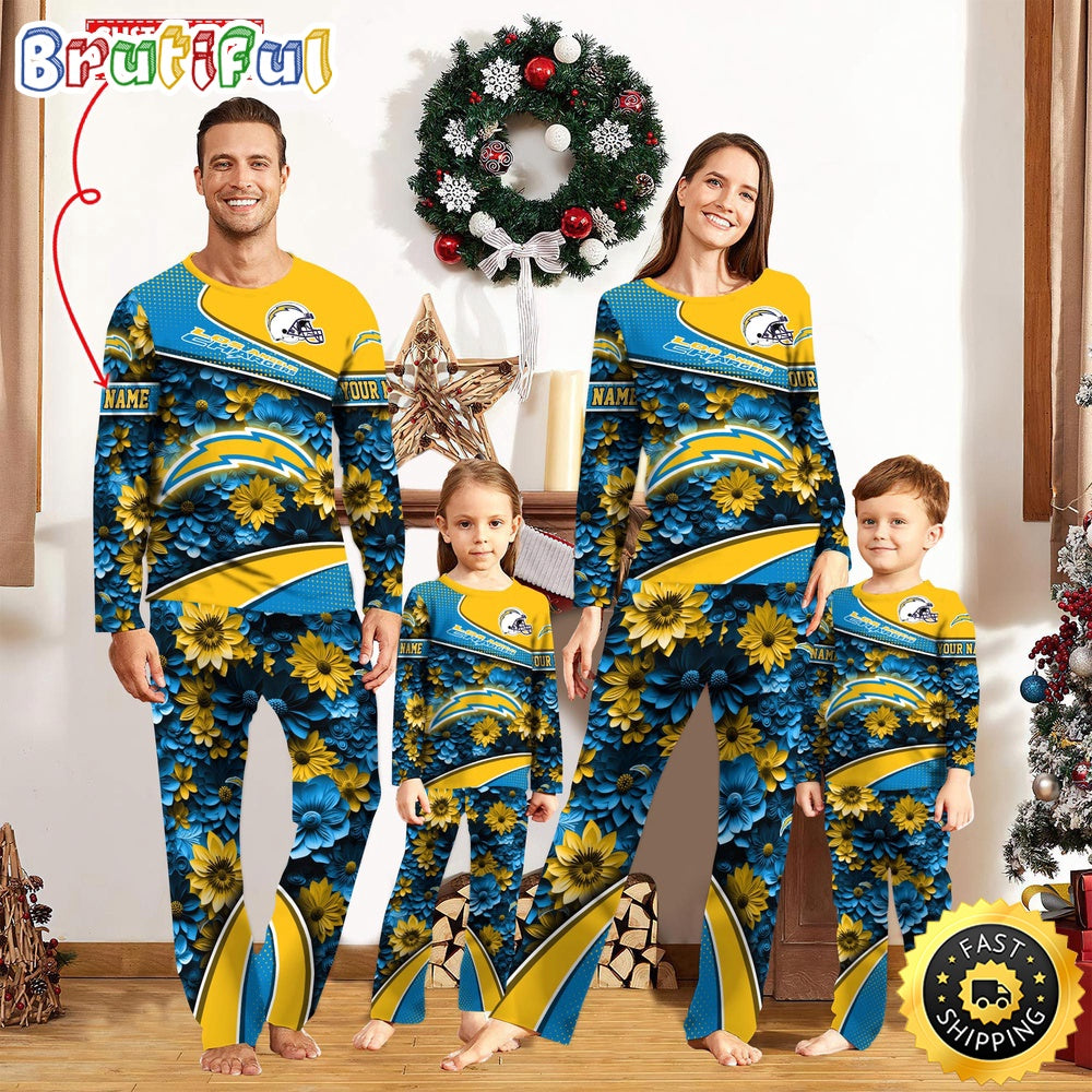 NFL Los Angeles Chargers Pajamas Flower Sports For Family Custom Name Pajamas