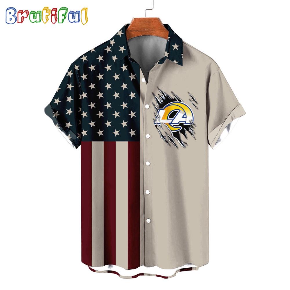 NFL Los Angeles Rams American Flag Summer Button Hawaiian Shirt