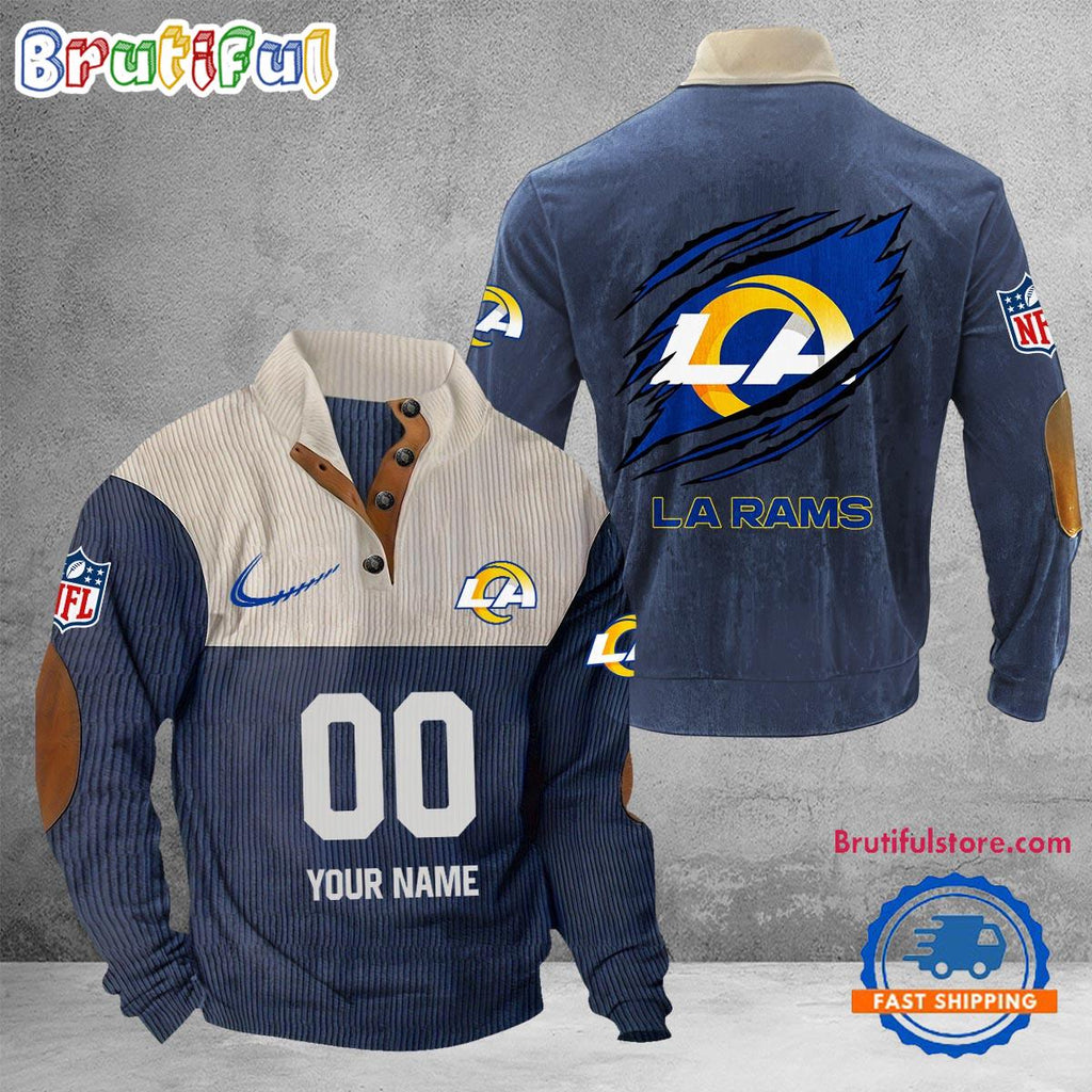 NFL Los Angeles Rams Football Team Custom Name And Number Buttoned Collar Sweatshirt