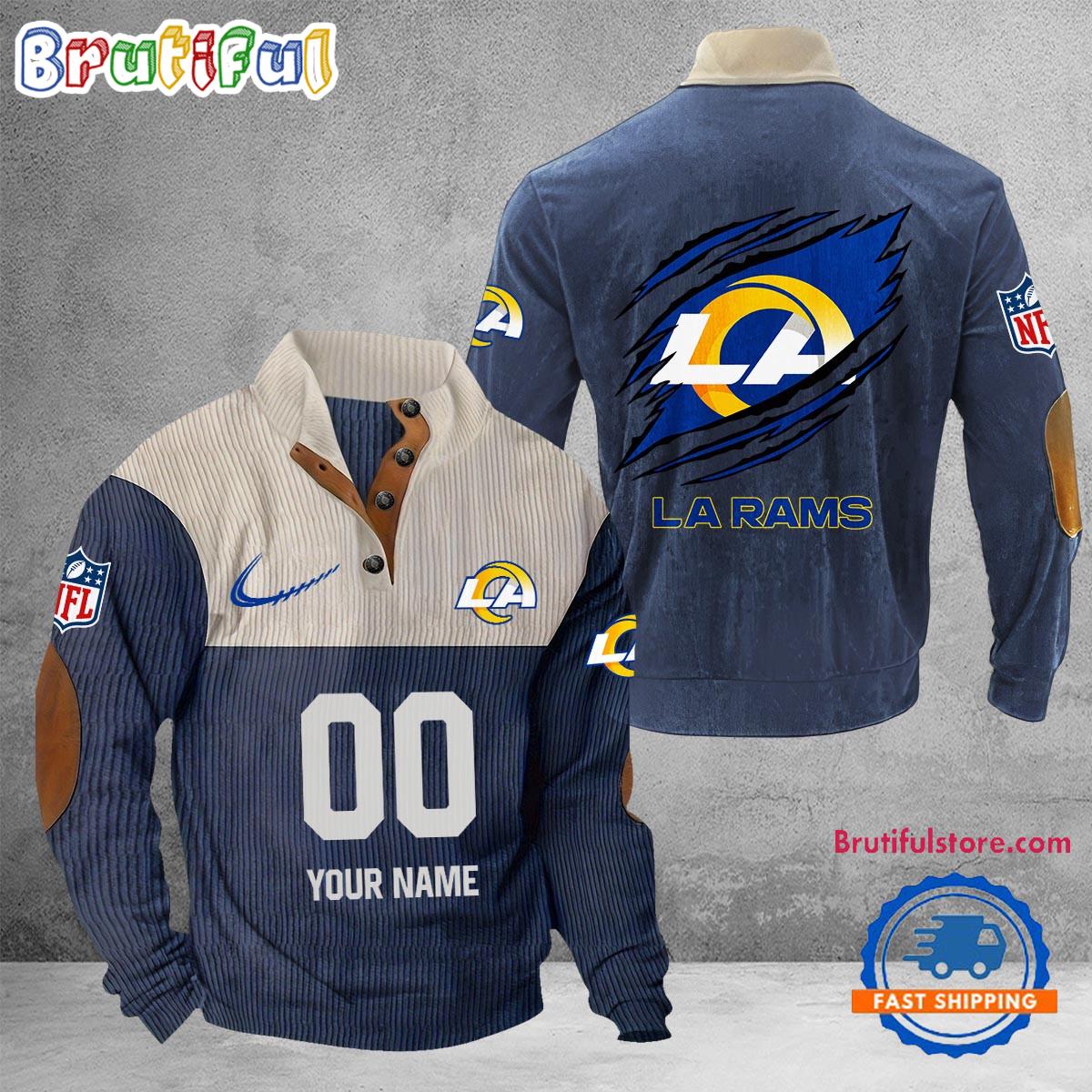 NFL Los Angeles Rams Football Team Custom Name And Number Buttoned Collar Sweatshirt