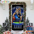 NFL Los Angeles Rams Mascot Football Christmas Door Cover, Football Xmas Door Cover
