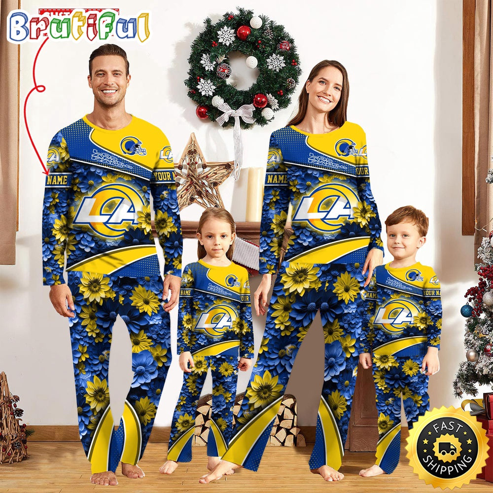 NFL Los Angeles Rams Pajamas Flower Sports For Family Custom Name Pajamas