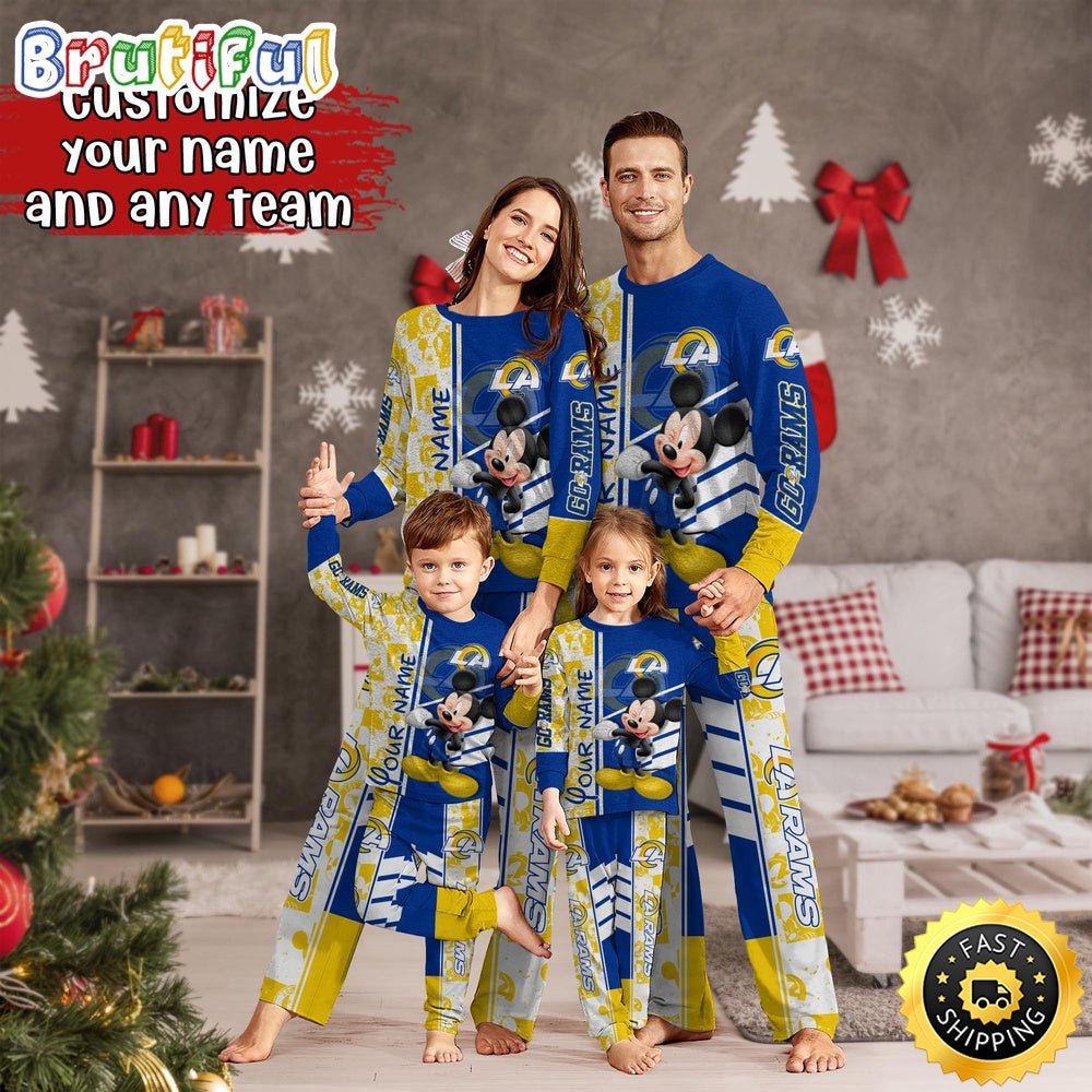 NFL Los Angeles Rams Pajamas Mickey Mouse For Family Custom Name Pajamas