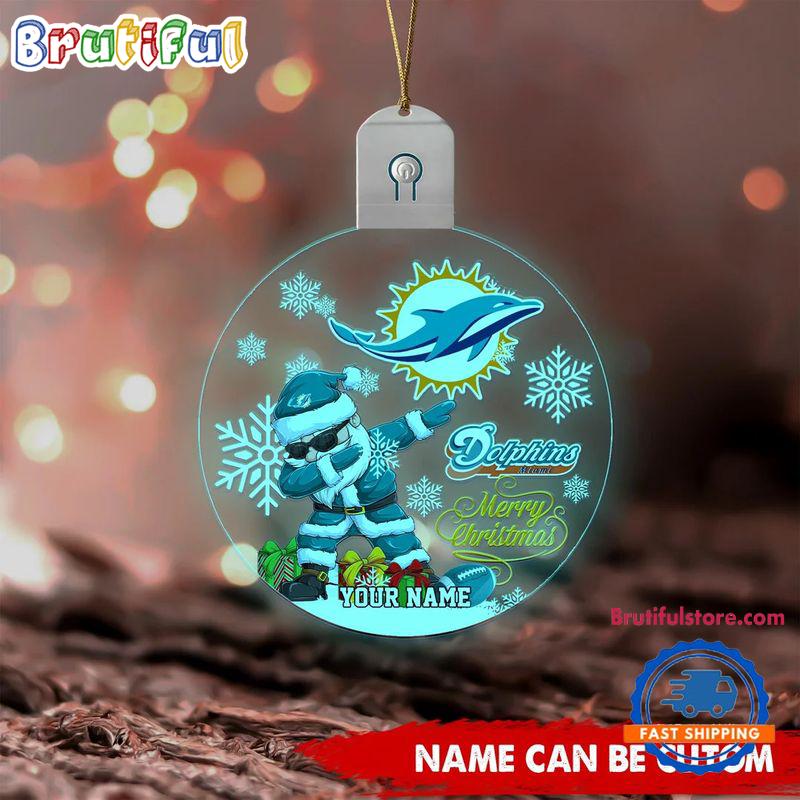 NFL Miami Dolphins Football Team Christmas Santa Claus Circle Led Acrylic Ornament