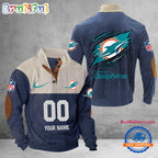 NFL Miami Dolphins Football Team Custom Name And Number Buttoned Collar Sweatshirt