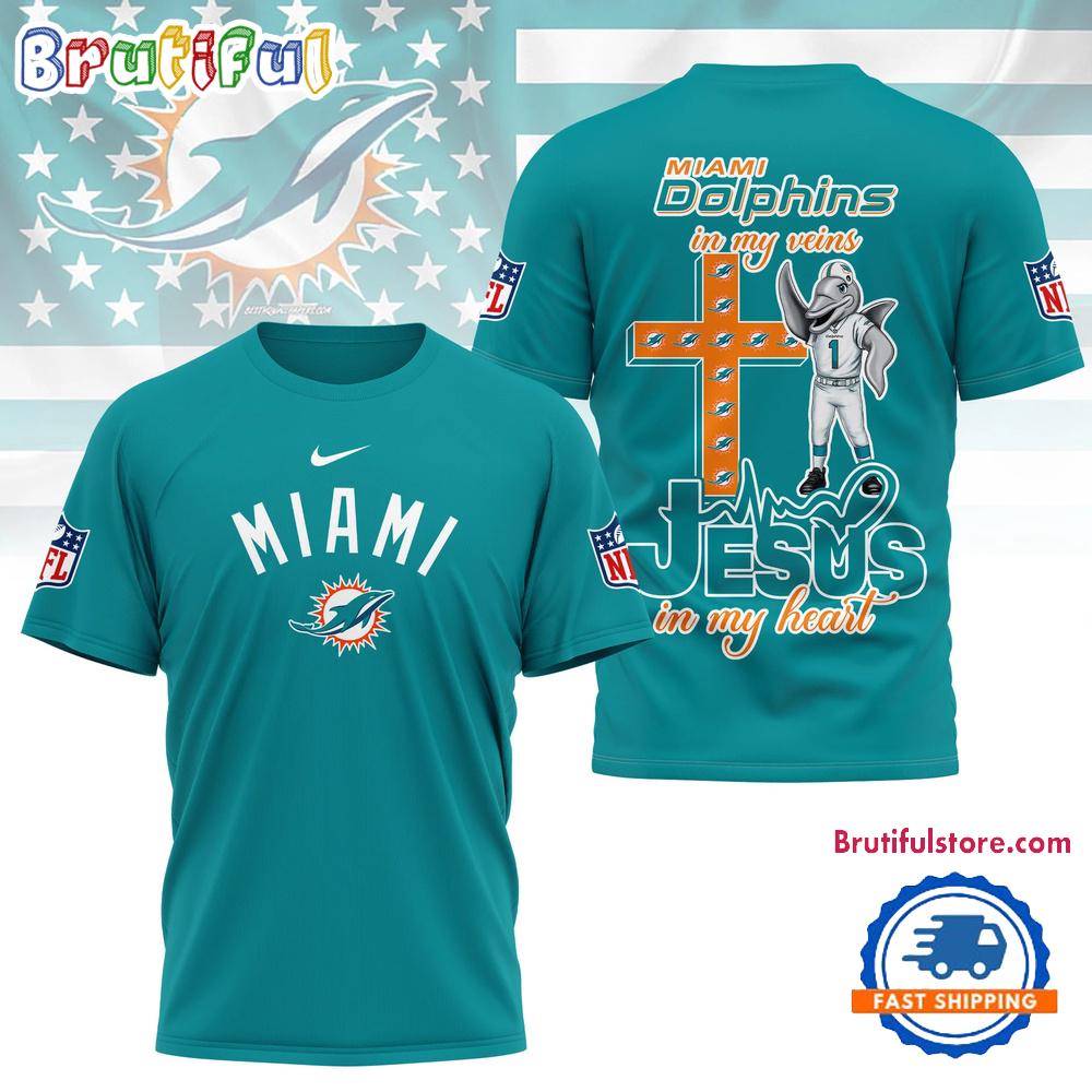 NFL Miami Dolphins Jesus In My Veins In My Heart All Over Print Shirt