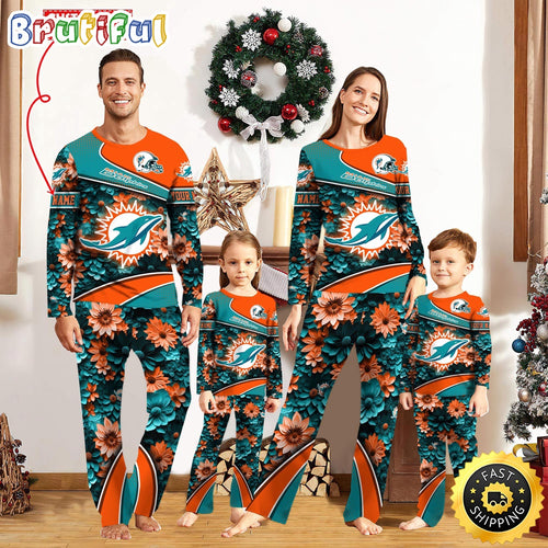 NFL Miami Dolphins Pajamas Flower Sports For Family Custom Name Pajamas