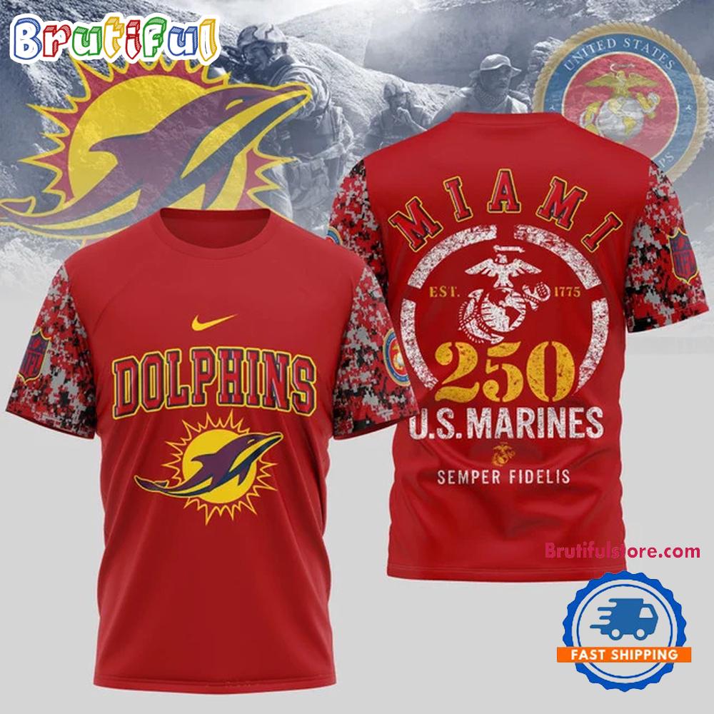 NFL Miami Dolphins US Marines 250 Years Semper Fidelis 3D Shirt