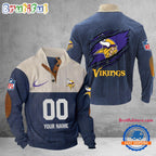 NFL Minnesota Vikings Football Team Custom Name And Number Buttoned Collar Sweatshirt