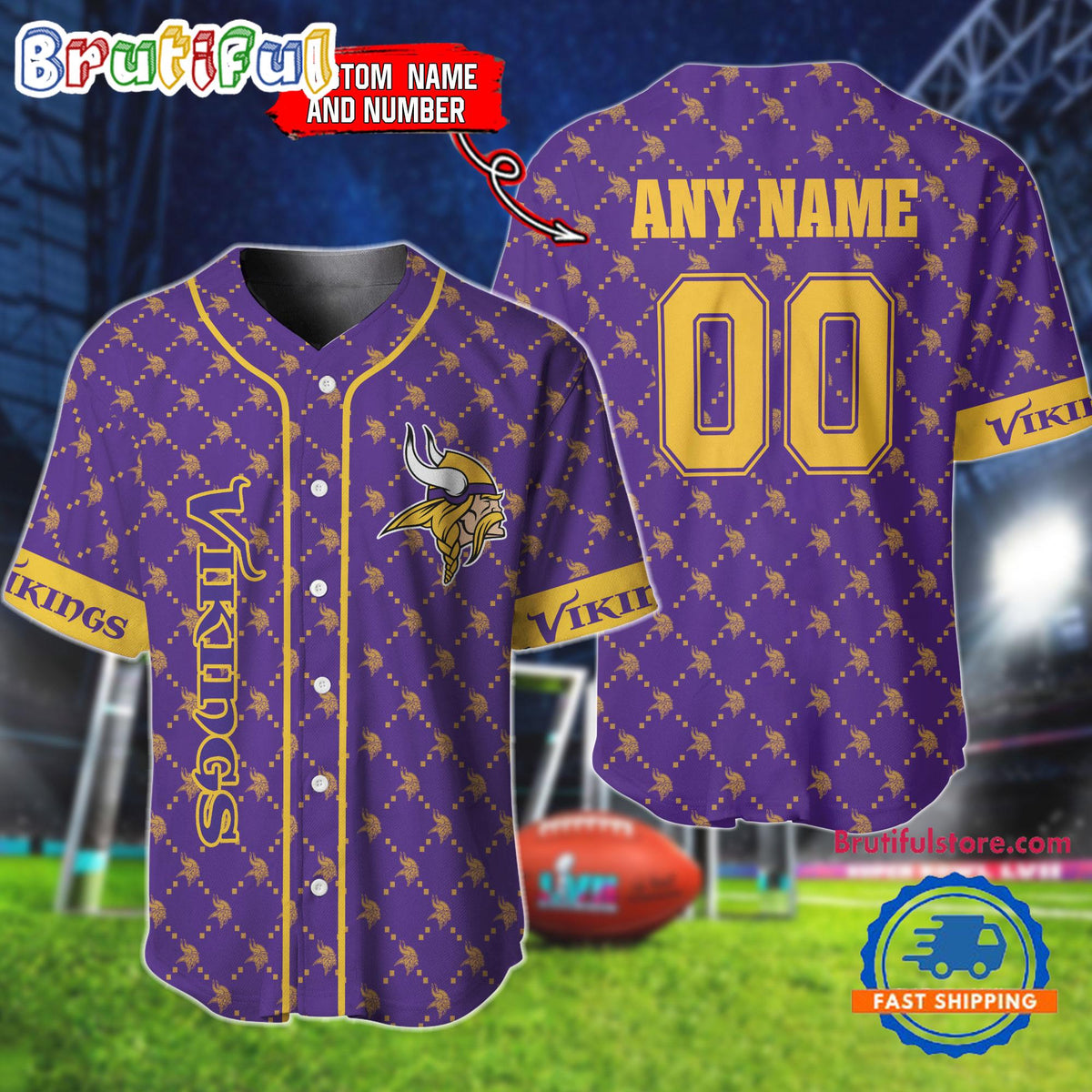 NFL Minnesota Vikings Logo Team Hologram Pattern Design Baseball Jersey