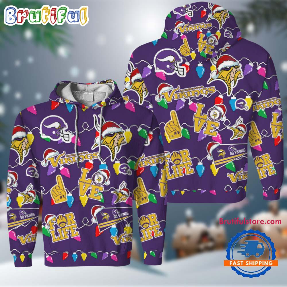 NFL Minnesota Vikings Love For Life Football Team Merry Christmas Hoodie Shirt