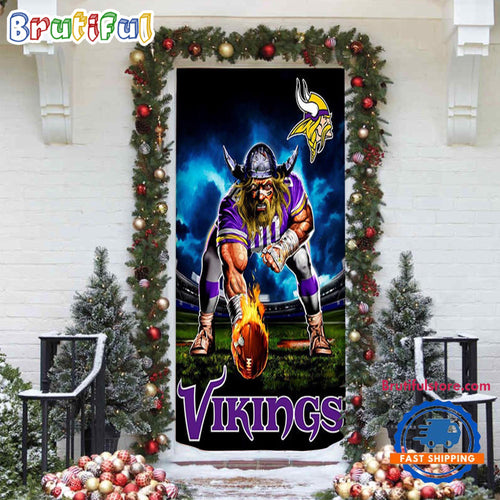 NFL Minnesota Vikings Mascot Christmas Door Cover, Football Xmas Door Wrap