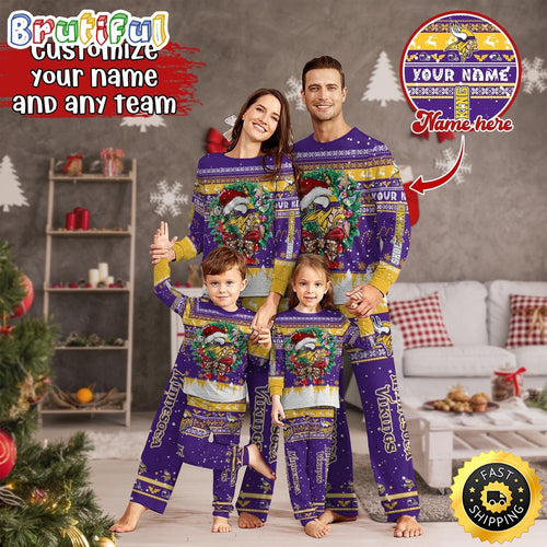 NFL Minnesota Vikings Pajamas Christmas For Family Custom Name Pajamas