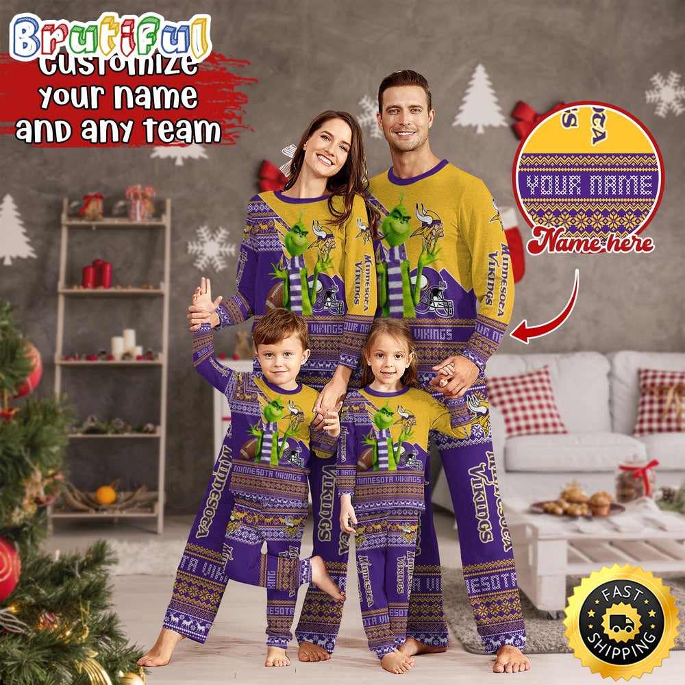 NFL Minnesota Vikings Pajamas Christmas Sports For Family Custom Name Pajamas